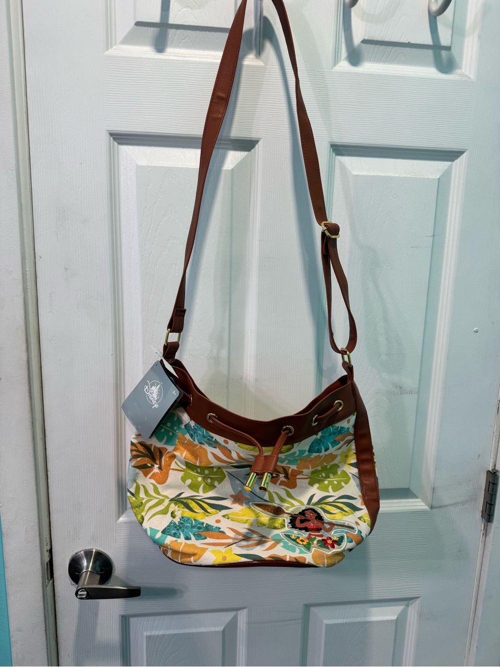 Tropical Moana Leaf Print Crossbody Shoulder Bag in Brown and Multi